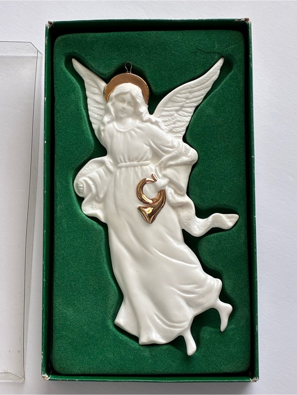Vintage Department 56 Heavenly Angel Bone China Ornament 18k Gold Halo Horn 6”